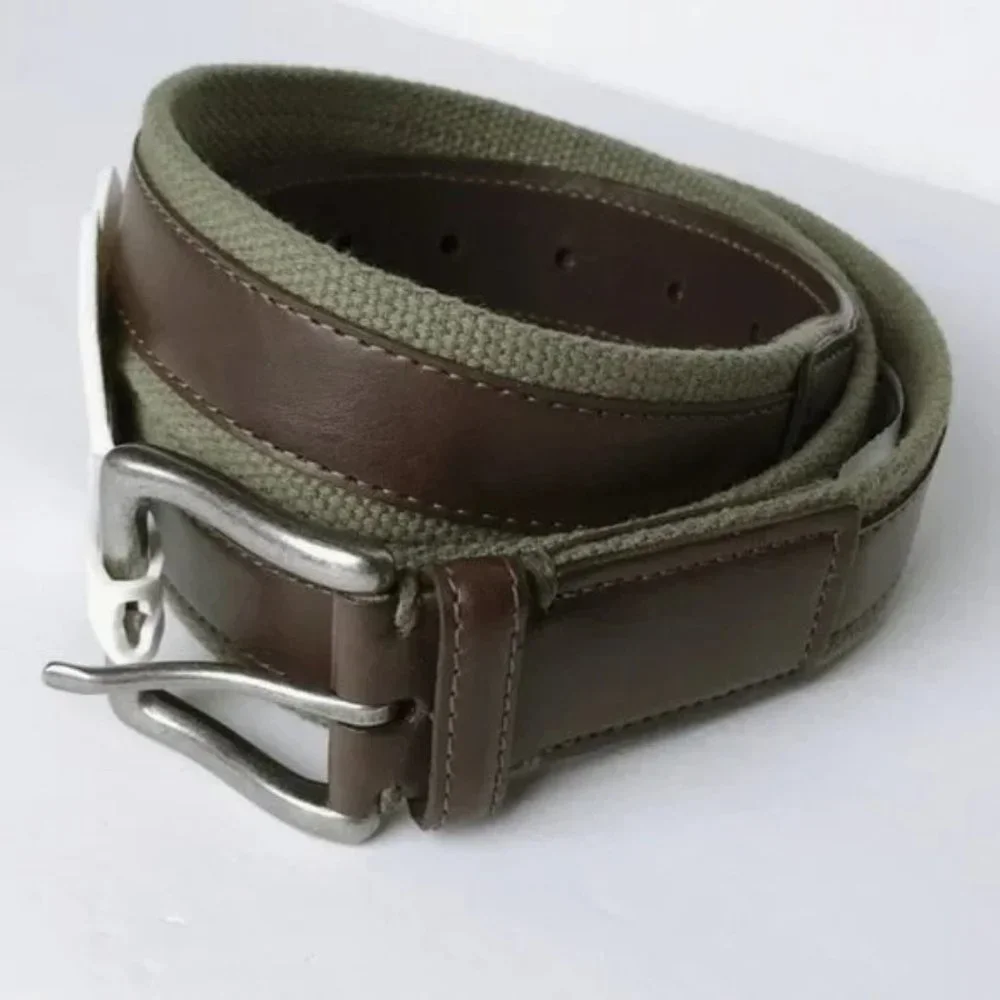 Goodfellow & Co. Men's 35mm Faux Leather Olive Web Belt With Overlay - Picture 1 of 4